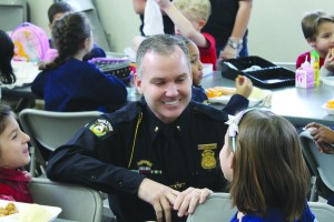 Rob Puckett enjoyed visiting with St. Mary students during their lunchtime.